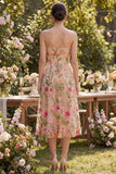 Tulle A-Line Blush Strapless Embroidered Floral Midi Dress