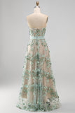 Dusty Sage Corset High Low A-Line Strapless Pearls Long Wedding Guest Dress with Appliques