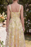 Thick Straps Floral Light Yellow A Line Midi Dress