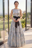 Blush Jacquard Boat Neck A Line Maxi Floral Dress with Bow