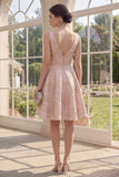 V-Neck A Line Blush Midi Jacquard Floral Dress