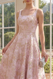 Blush A-Line Square Neck Jacquard Maxi Floral Dress