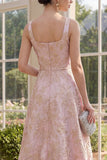 Blush A-Line Square Neck Jacquard Maxi Floral Dress