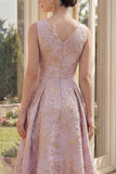 Dusty Lilac A Line Jacquard Boat Neck Midi Floral Dress