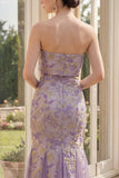 Dusty Lilac Jacquard Mermaid Strapless Floral Maxi Dress