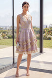 A Line Dusty Lilac Jacquard V-Neck Midi Floral Dress with Ruffles
