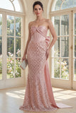 Blush Mermaid Sequin Strapless Corset Maxi Dress with Bow