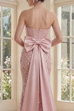 Blush Mermaid Sequin Strapless Corset Maxi Dress with Bow