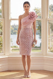 Sparkly One Shoulder Blush Bodycon Midi Dress