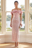 Off the Shoulder Blush Corset Bodycon Maxi Dress with 3D Flowers