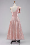 Sparkly One Shoulder Blush Ruched A Line Midi Dress