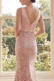 Sparkly Blush V Neck Sequin Mermaid Maxi Dress