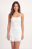 White Lace Bodycon Spaghetti Straps Mini Graduation Dress with Ruffles
