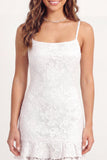 White Lace Bodycon Spaghetti Straps Mini Graduation Dress with Ruffles