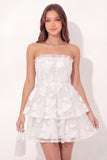 Off the Shoulder White A-Line Floral Ruched Mini Graduation Dress