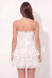 Off the Shoulder White A-Line Floral Ruched Mini Graduation Dress