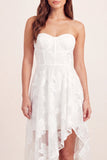 Sweetheart A-Line White Floral Corset Asymmetrical Midi Graduation Dress