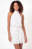 Halter Neck A-Line White Floral Mini Graduation Dress