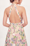Tulle Floral A-Line Embroidered Halter Neck Yellow Mini Cocktail Dress