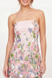 Tulle Strapless Floral Bodycon Embroidered Pink Mini Cocktail Dress