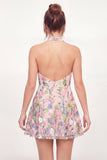 Tulle A-Line Halter Neck Floral Embroidered Pink Mini Graduation Dress