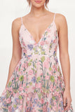 Floral Tulle A-Line Embroidered Pink Mini Graduation Dress