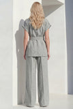Grey Peak Lapel 2-Piece Women Suits with Belt