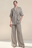 2-Piece Notched Lapel Grey Short Sleeve Women Suits