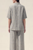2-Piece Notched Lapel Grey Short Sleeve Women Suits