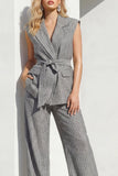Grey Vertical Stripes 2-Piece Peak Lapel Women Suits