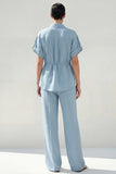 Blue Collared 2-Piece Women Suits with Pockets