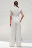 White Striped 2-Piece Notched Lapel Women Suits