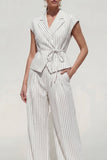 White Striped 2-Piece Notched Lapel Women Suits