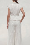 White Striped 2-Piece Notched Lapel Women Suits