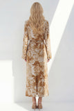 Brown 2 Piece Notched Lapel Long Sleeves Printed Business Suits with Back Slit