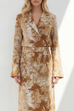 Brown 2 Piece Notched Lapel Long Sleeves Printed Business Suits with Back Slit