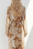 Brown 2 Piece Notched Lapel Long Sleeves Printed Business Suits with Back Slit