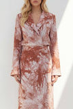 Brown 2 Piece Notched Lapel Long Sleeves Printed Business Suits with Back Slit
