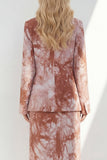 Brown 2 Piece Notched Lapel Long Sleeves Printed Business Suits with Back Slit