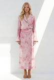 Brown 2 Piece Notched Lapel Long Sleeves Printed Business Suits with Back Slit