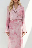 Brown 2 Piece Notched Lapel Long Sleeves Printed Business Suits with Back Slit