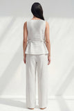 2 Piece White Boat Neck Ruffled Striped Slim Fit Business Suits