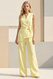 Light Yellow Shawl Lapel 2 Piece Business Suits with Sash