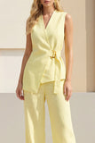 Light Yellow Shawl Lapel 2 Piece Business Suits with Sash