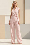Light Yellow Shawl Lapel 2 Piece Business Suits with Sash