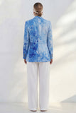 Blue Notched Lapel Single Breasted Slim Fit Women Suit