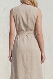 Khaki V-Neck Bodycon Midi Slit Women Suit with Belt