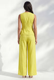 Lemon Yellow Crew Neck Slim Fit Long Women Suit