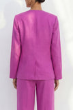 Fuchsia V-Neck One Button Satin Long Women Suit