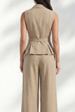 Khaki Notched Lapel Double Breasted Long Slim Fit Women Suit with Belt